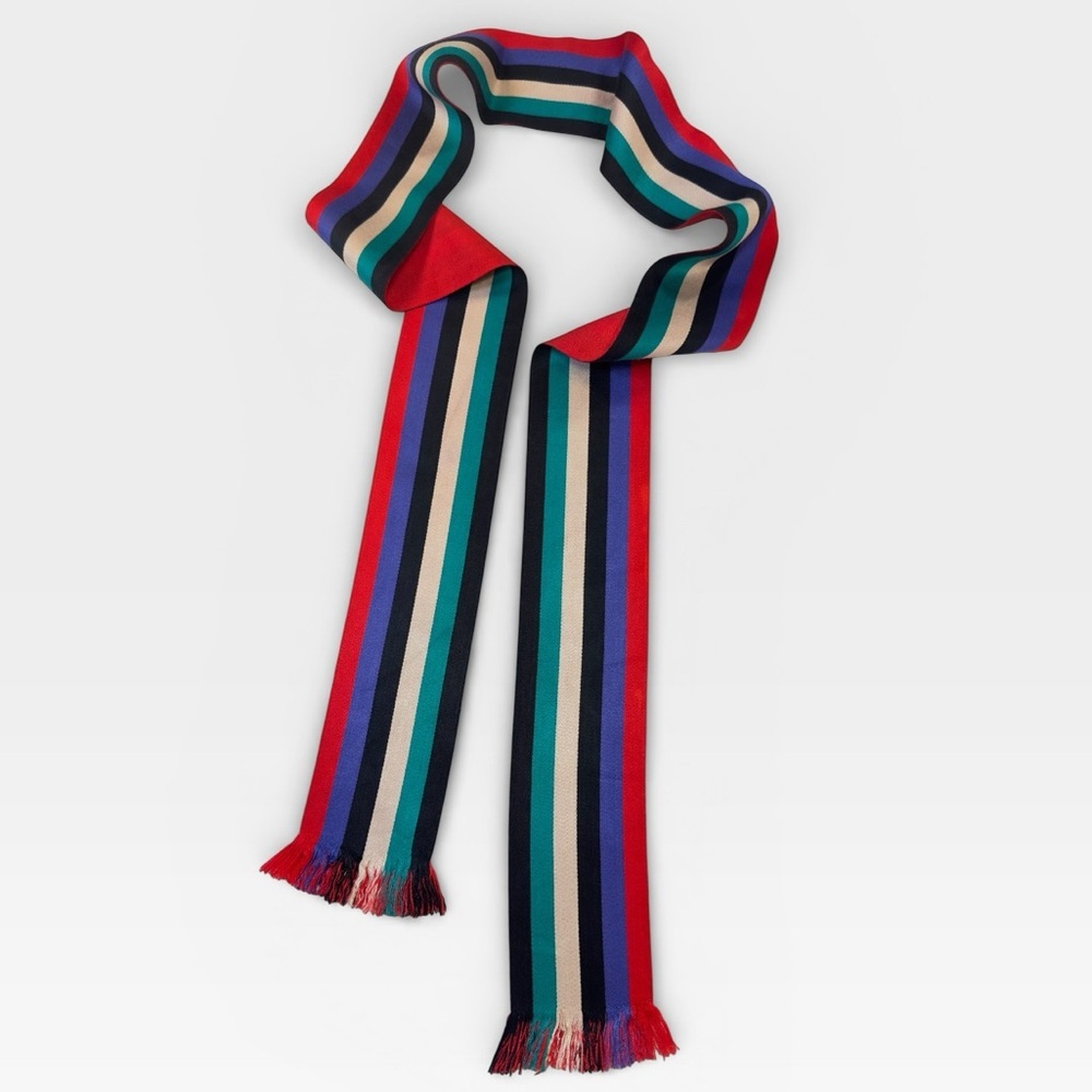 Vintage Red Colorful Striped Silk Fringe Scarf